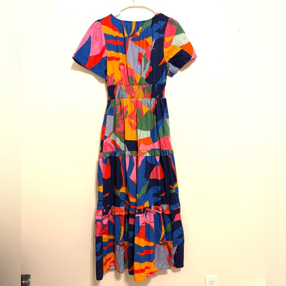 SugarLips Colorblock Abstract Print Smocked Waist Midi Dress | Size M - Picture 7 of 9